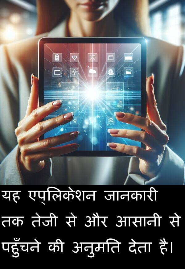 पहुँचने: यह एप्लिकेशन जानकारी तक तेजी से और आसानी से पहुँचने की अनुमति देता है।