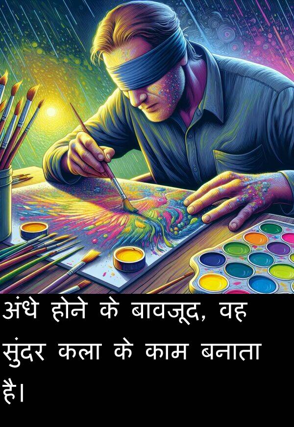 होने: अंधे होने के बावजूद, वह सुंदर कला के काम बनाता है।