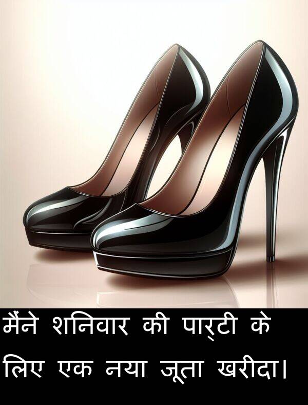खरीदा।: मैंने शनिवार की पार्टी के लिए एक नया जूता खरीदा।
