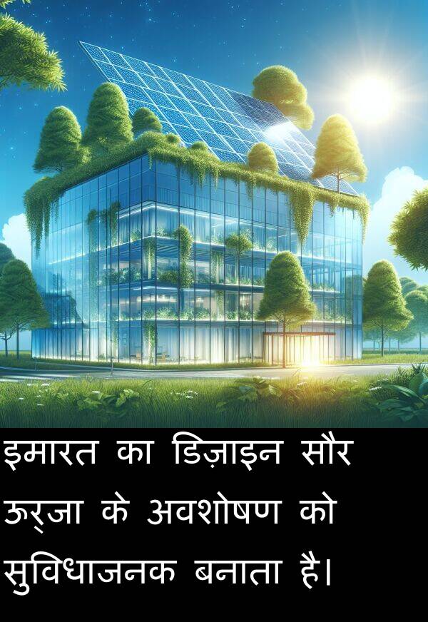 बनाता: इमारत का डिज़ाइन सौर ऊर्जा के अवशोषण को सुविधाजनक बनाता है।