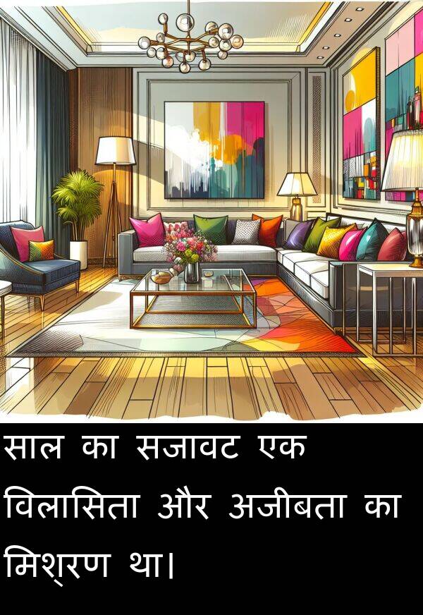 विलासिता: साल का सजावट एक विलासिता और अजीबता का मिश्रण था।