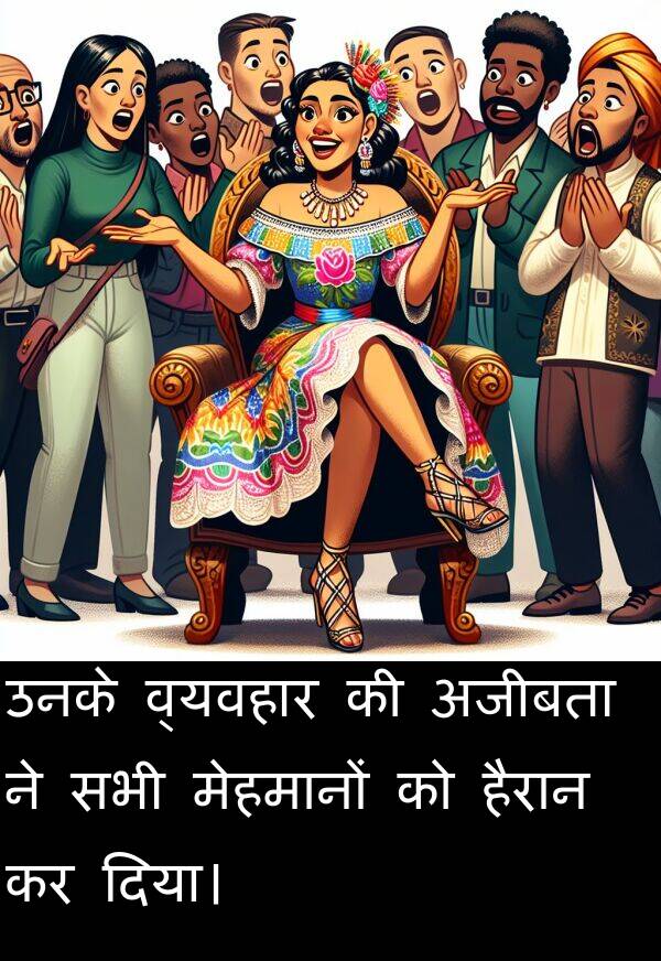 उनके: उनके व्यवहार की अजीबता ने सभी मेहमानों को हैरान कर दिया।