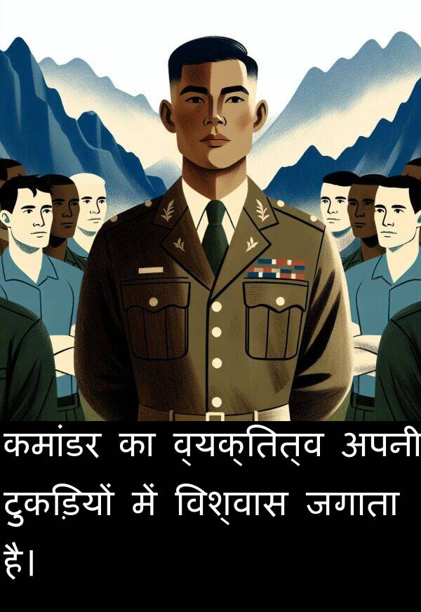 टुकड़ियों: कमांडर का व्यक्तित्व अपनी टुकड़ियों में विश्वास जगाता है।