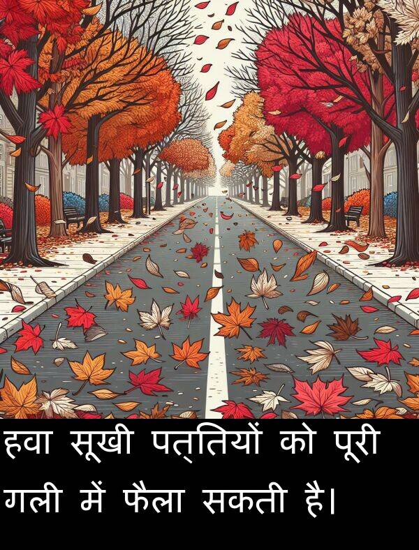 पत्तियों: हवा सूखी पत्तियों को पूरी गली में फैला सकती है।