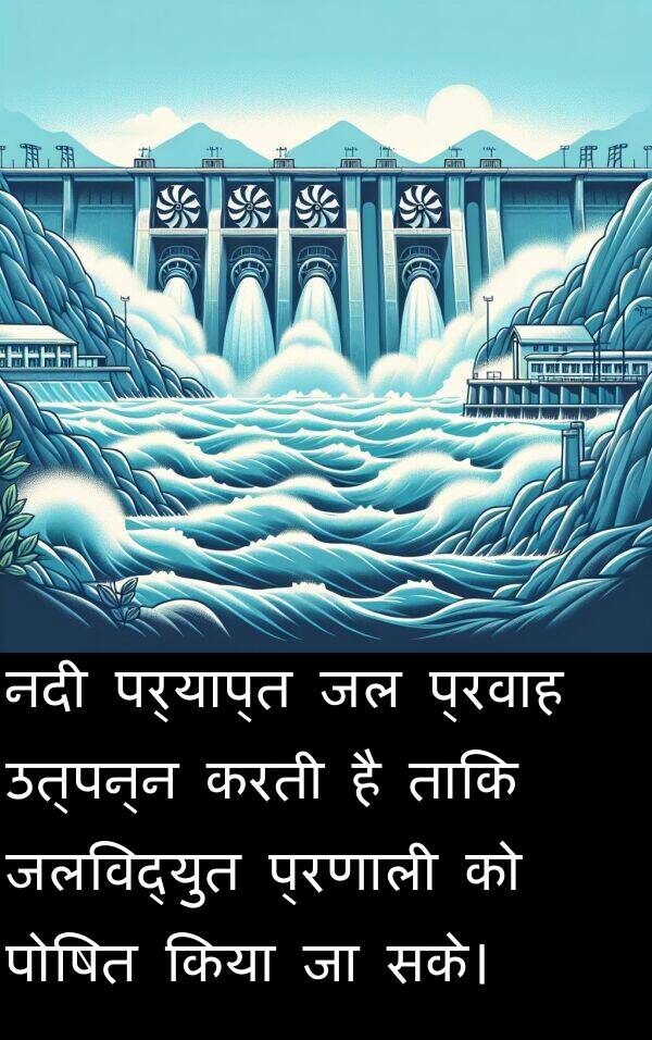 उत्पन्न: नदी पर्याप्त जल प्रवाह उत्पन्न करती है ताकि जलविद्युत प्रणाली को पोषित किया जा सके।