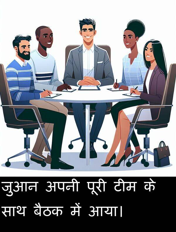 टीम: जुआन अपनी पूरी टीम के साथ बैठक में आया।