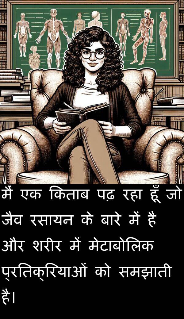 पढ़: मैं एक किताब पढ़ रहा हूँ जो जैव रसायन के बारे में है और शरीर में मेटाबोलिक प्रतिक्रियाओं को समझाती है।