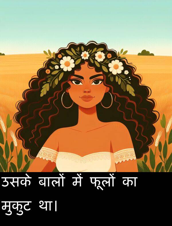 फूलों: उसके बालों में फूलों का मुकुट था।