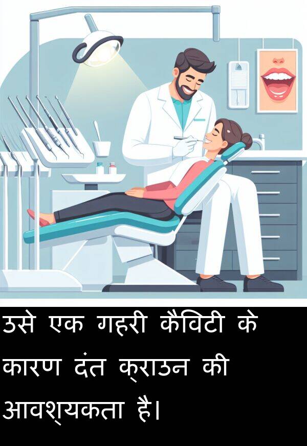 उसे: उसे एक गहरी कैविटी के कारण दंत क्राउन की आवश्यकता है।