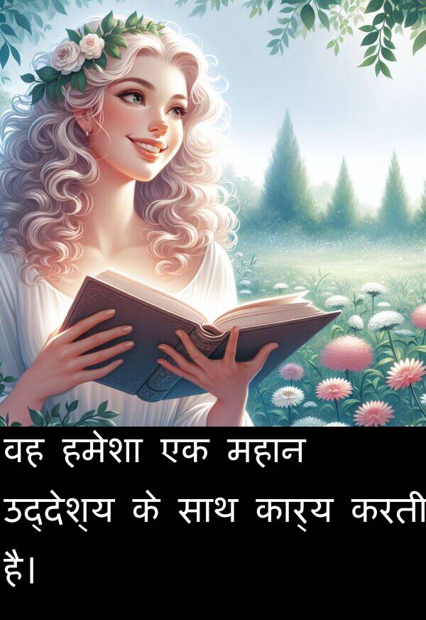 उद्देश्य: वह हमेशा एक महान उद्देश्य के साथ कार्य करती है।