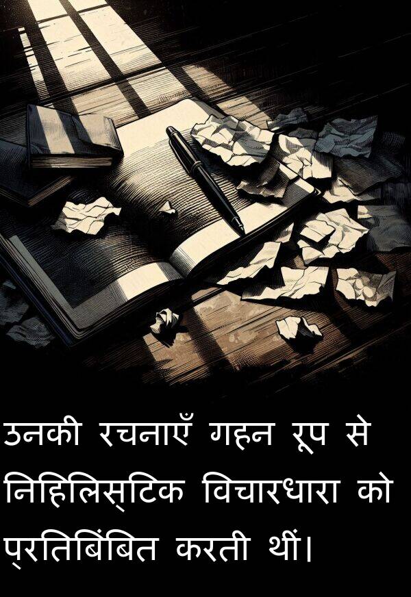 उनकी: उनकी रचनाएँ गहन रूप से निहिलिस्टिक विचारधारा को प्रतिबिंबित करती थीं।