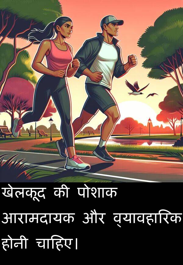 खेलकूद: खेलकूद की पोशाक आरामदायक और व्यावहारिक होनी चाहिए।
