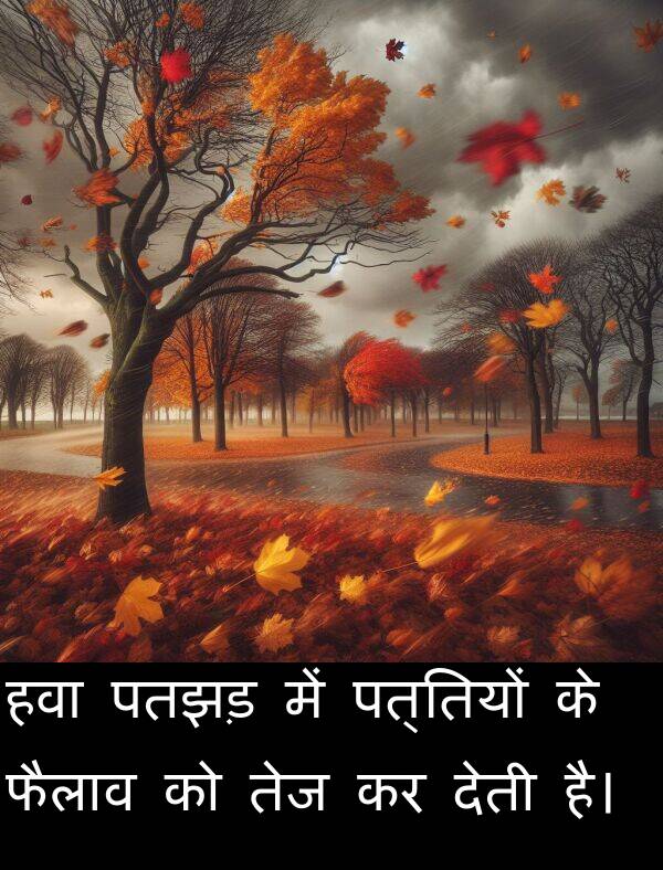 पत्तियों: हवा पतझड़ में पत्तियों के फैलाव को तेज कर देती है।