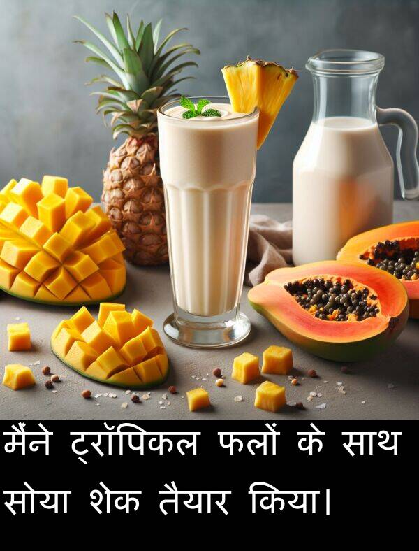 तैयार: मैंने ट्रॉपिकल फलों के साथ सोया शेक तैयार किया।