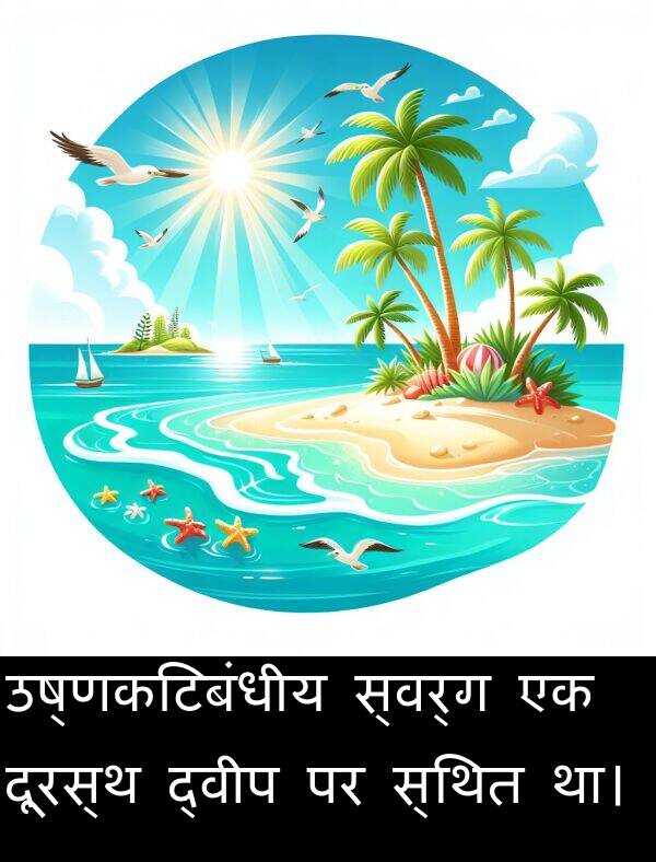 उष्णकटिबंधीय: उष्णकटिबंधीय स्वर्ग एक दूरस्थ द्वीप पर स्थित था।