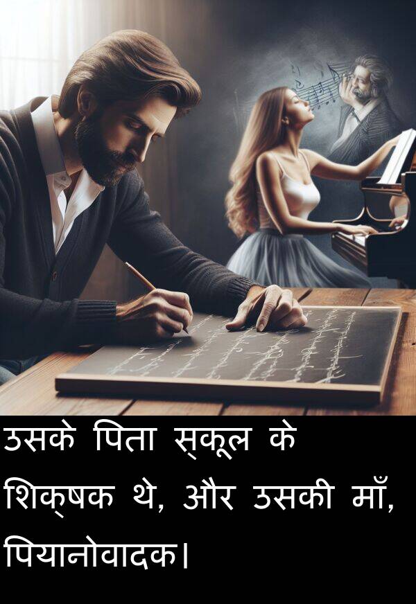उसके: उसके पिता स्कूल के शिक्षक थे, और उसकी माँ, पियानोवादक।