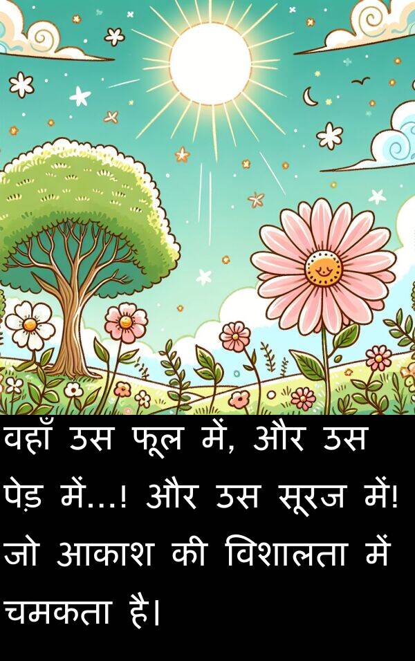 फूल: वहाँ उस फूल में, और उस पेड़ में...! और उस सूरज में! जो आकाश की विशालता में चमकता है।