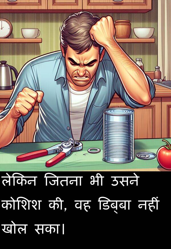 लेकिन: लेकिन जितना भी उसने कोशिश की, वह डिब्बा नहीं खोल सका।