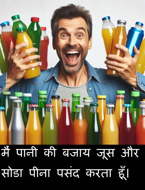 पसंद: मैं पानी की बजाय जूस और सोडा पीना पसंद करता हूँ।