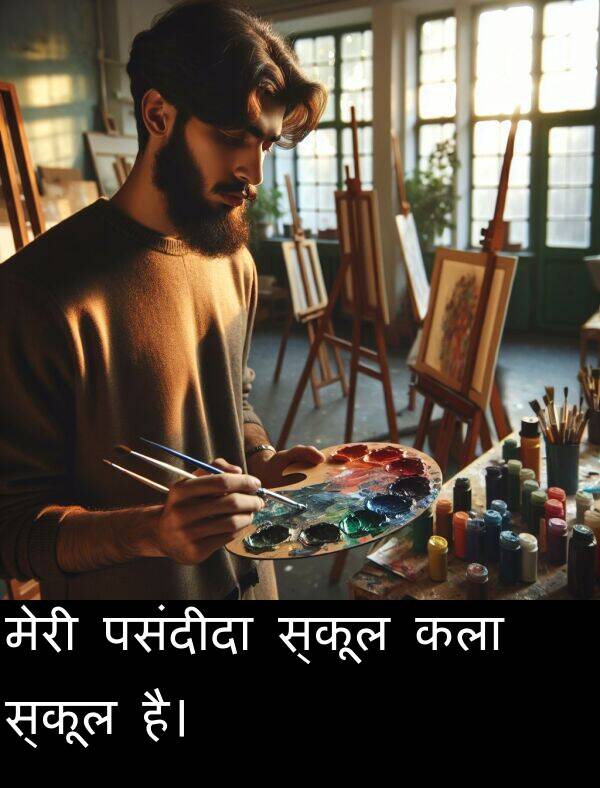 पसंदीदा: मेरी पसंदीदा स्कूल कला स्कूल है।