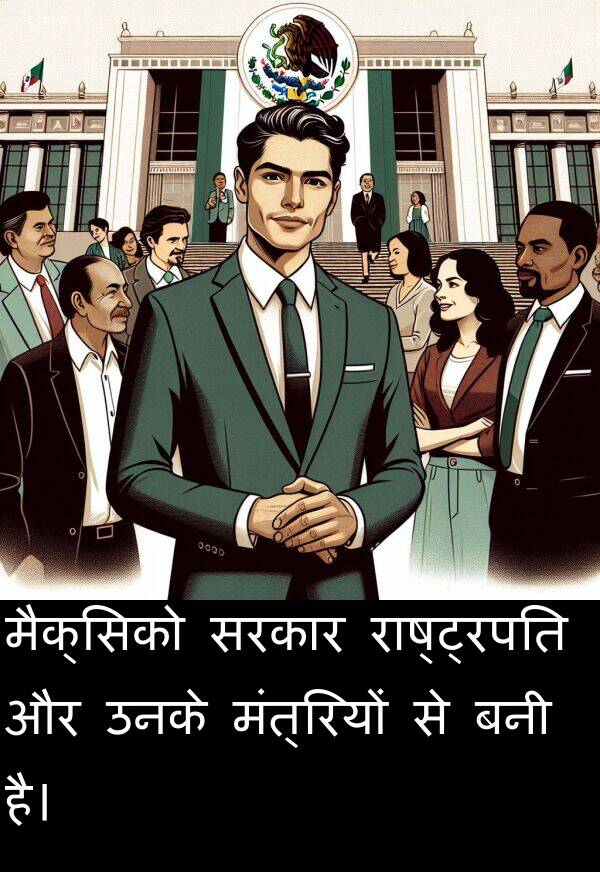 उनके: मैक्सिको सरकार राष्ट्रपति और उनके मंत्रियों से बनी है।
