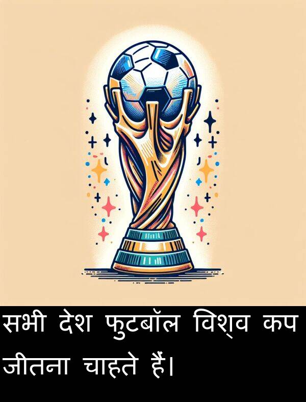 विश्व: सभी देश फुटबॉल विश्व कप जीतना चाहते हैं।