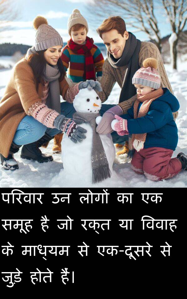 परिवार: परिवार उन लोगों का एक समूह है जो रक्त या विवाह के माध्यम से एक-दूसरे से जुड़े होते हैं।