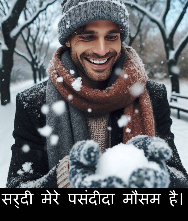 पसंदीदा: सर्दी मेरे पसंदीदा मौसम है।