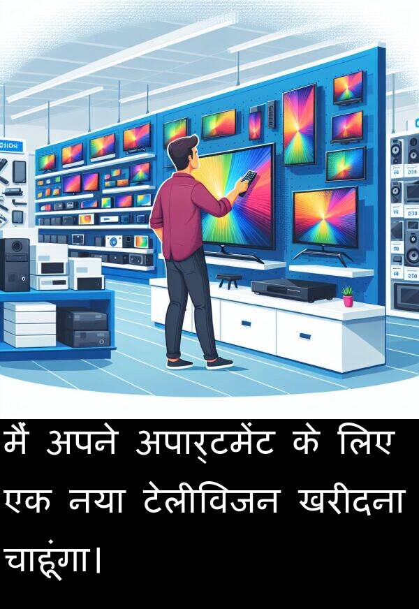 खरीदना: मैं अपने अपार्टमेंट के लिए एक नया टेलीविजन खरीदना चाहूंगा।