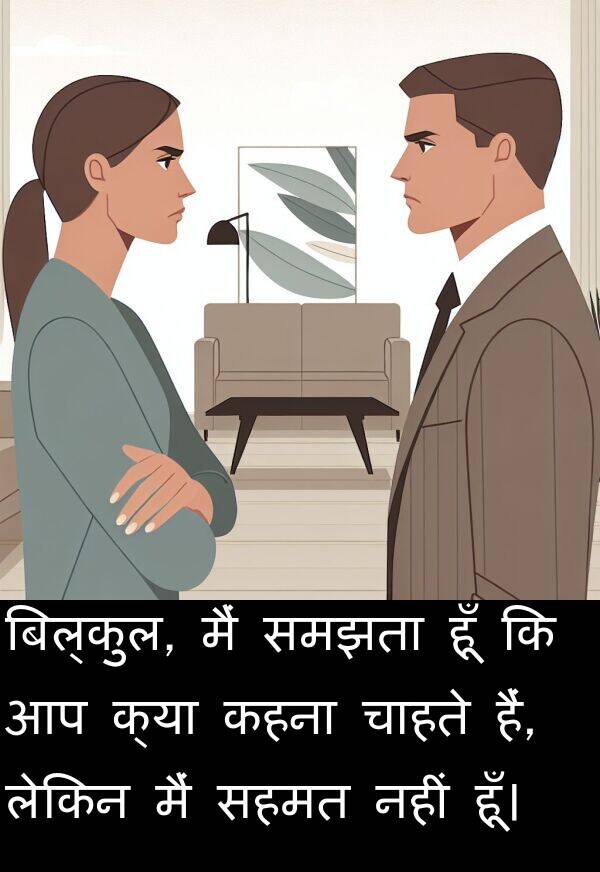 हूँ: बिल्कुल, मैं समझता हूँ कि आप क्या कहना चाहते हैं, लेकिन मैं सहमत नहीं हूँ।