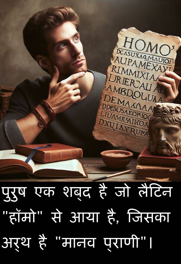 लैटिन: पुरुष एक शब्द है जो लैटिन "हॉमो" से आया है, जिसका अर्थ है "मानव प्राणी"।