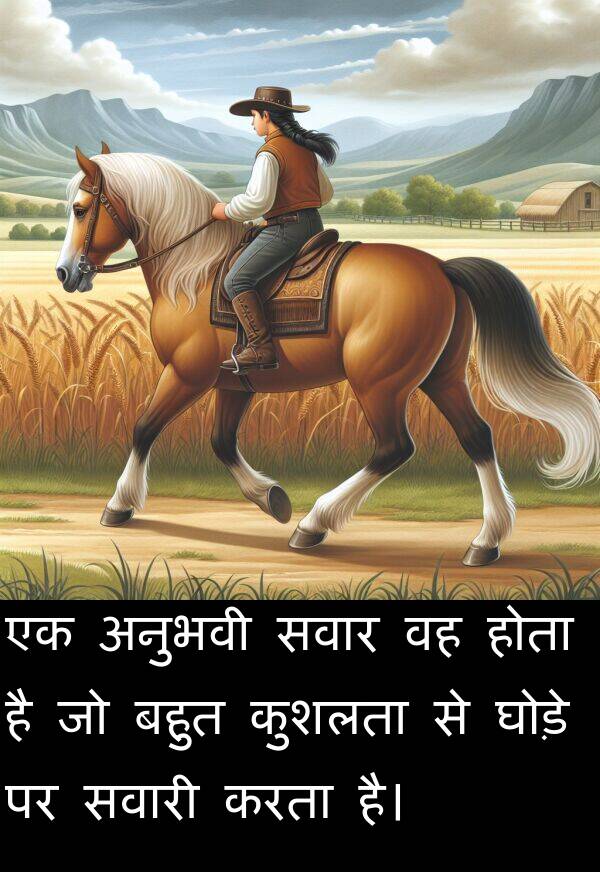 अनुभवी: एक अनुभवी सवार वह होता है जो बहुत कुशलता से घोड़े पर सवारी करता है।