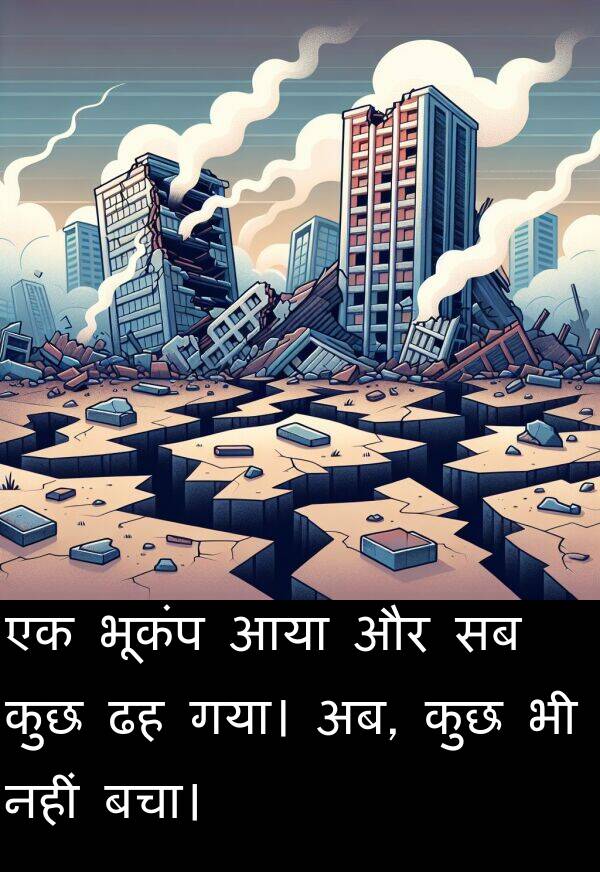भूकंप: एक भूकंप आया और सब कुछ ढह गया। अब, कुछ भी नहीं बचा।