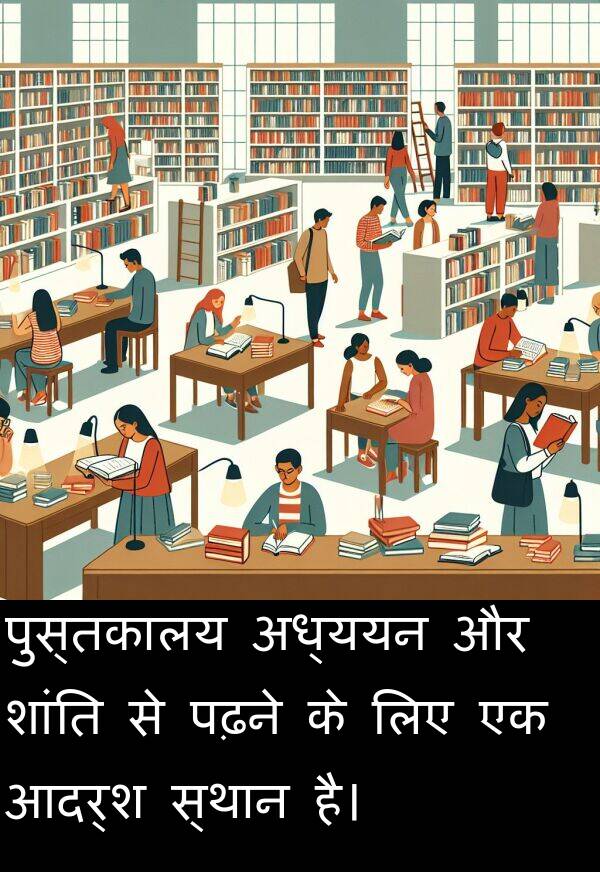 अध्ययन: पुस्तकालय अध्ययन और शांति से पढ़ने के लिए एक आदर्श स्थान है।