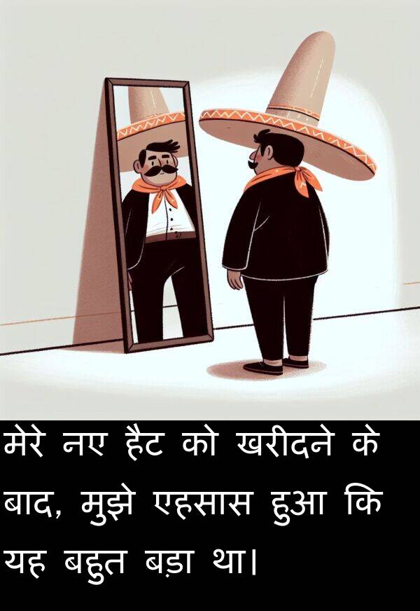 खरीदने: मेरे नए हैट को खरीदने के बाद, मुझे एहसास हुआ कि यह बहुत बड़ा था।