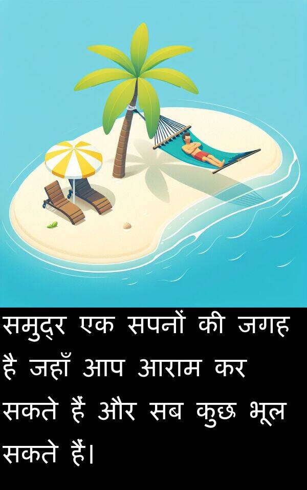 आराम: समुद्र एक सपनों की जगह है जहाँ आप आराम कर सकते हैं और सब कुछ भूल सकते हैं।