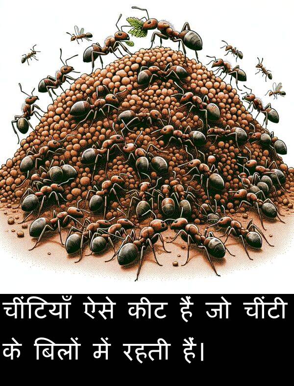 हैं: चींटियाँ ऐसे कीट हैं जो चींटी के बिलों में रहती हैं।