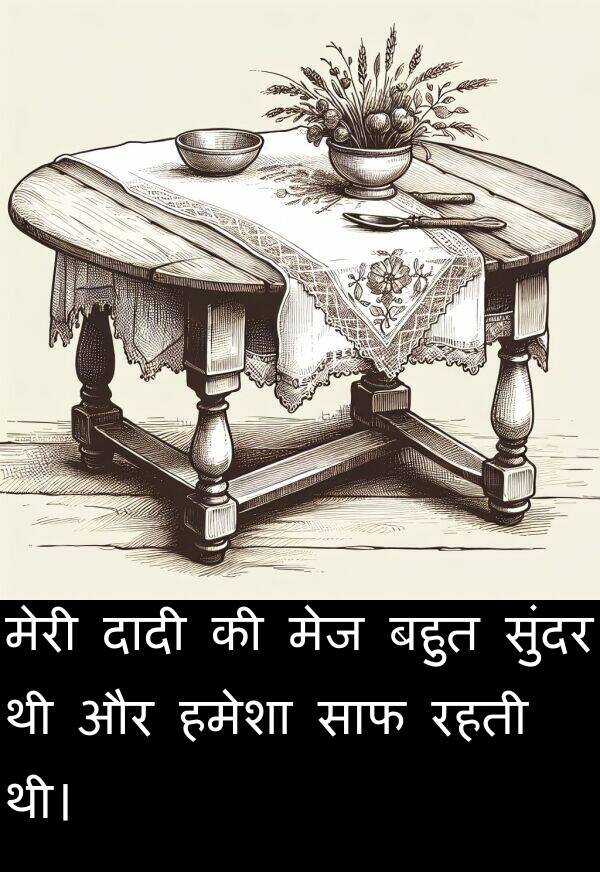 रहती: मेरी दादी की मेज बहुत सुंदर थी और हमेशा साफ रहती थी।