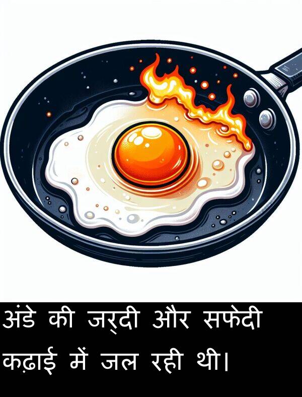 रही: अंडे की जर्दी और सफेदी कढ़ाई में जल रही थी।