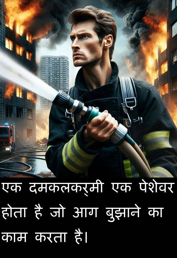 पेशेवर: एक दमकलकर्मी एक पेशेवर होता है जो आग बुझाने का काम करता है।