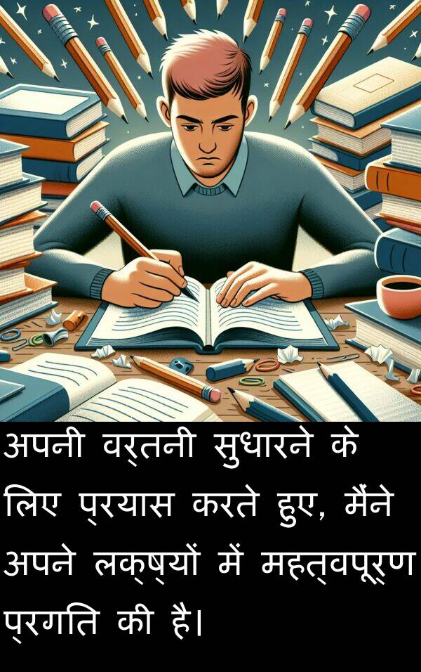 प्रगति: अपनी वर्तनी सुधारने के लिए प्रयास करते हुए, मैंने अपने लक्ष्यों में महत्वपूर्ण प्रगति की है।
