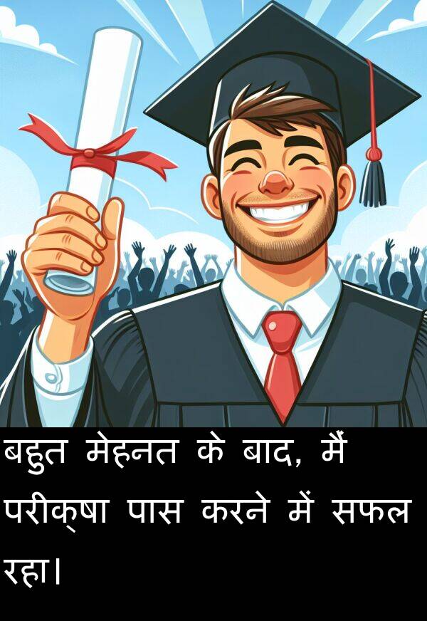 परीक्षा: बहुत मेहनत के बाद, मैं परीक्षा पास करने में सफल रहा।