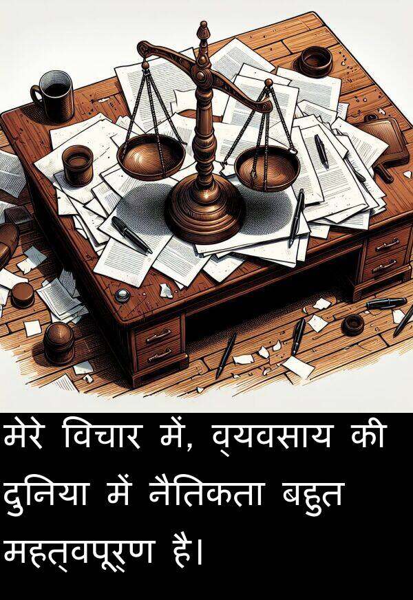 विचार: मेरे विचार में, व्यवसाय की दुनिया में नैतिकता बहुत महत्वपूर्ण है।