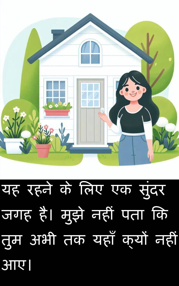 पता: यह रहने के लिए एक सुंदर जगह है। मुझे नहीं पता कि तुम अभी तक यहाँ क्यों नहीं आए।