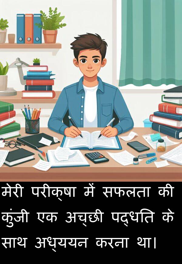 परीक्षा: मेरी परीक्षा में सफलता की कुंजी एक अच्छी पद्धति के साथ अध्ययन करना था।