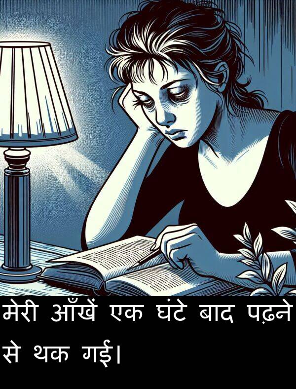 आँखें: मेरी आँखें एक घंटे बाद पढ़ने से थक गईं।