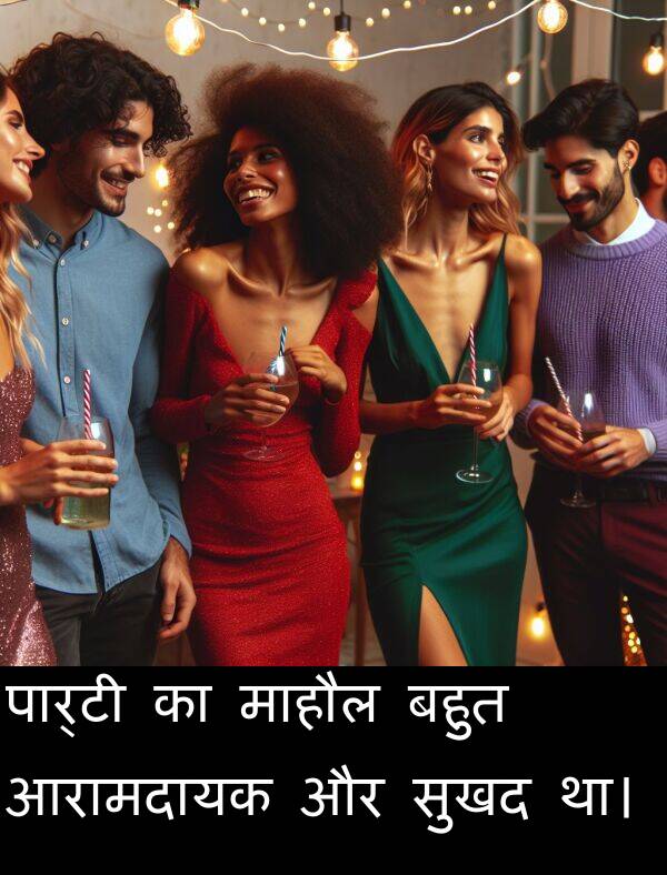 माहौल: पार्टी का माहौल बहुत आरामदायक और सुखद था।