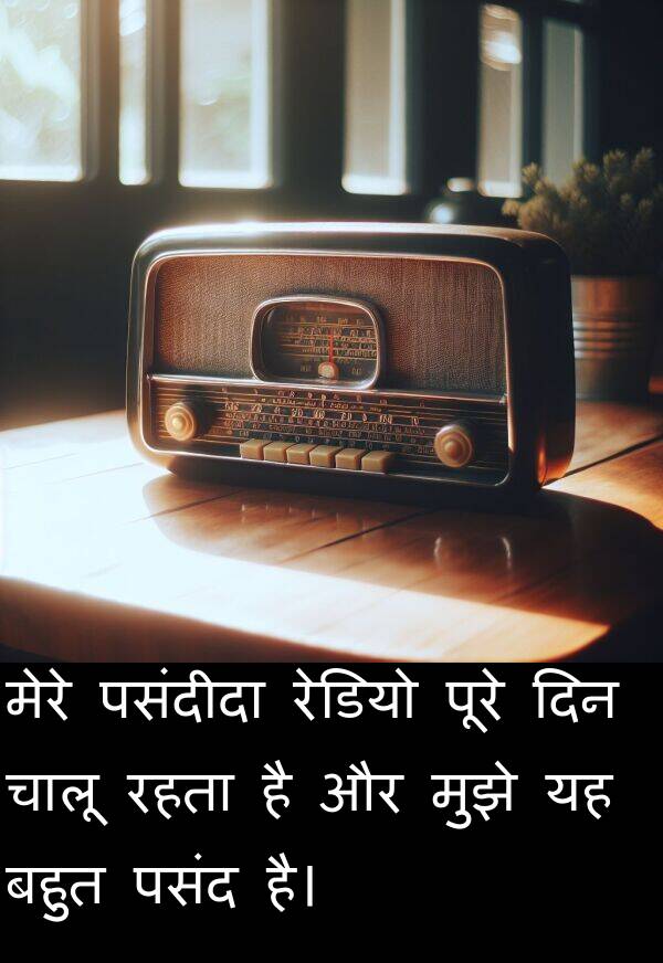 पसंदीदा: मेरे पसंदीदा रेडियो पूरे दिन चालू रहता है और मुझे यह बहुत पसंद है।