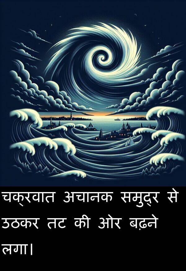 लगा।: चक्रवात अचानक समुद्र से उठकर तट की ओर बढ़ने लगा।
