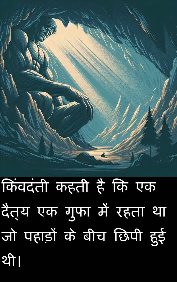 पहाड़ों: किंवदंती कहती है कि एक दैत्य एक गुफा में रहता था जो पहाड़ों के बीच छिपी हुई थी।